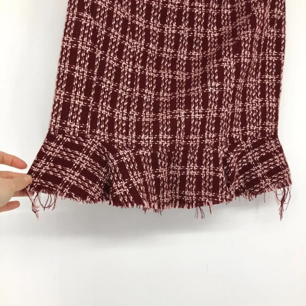 Guess Vintage red white 100% acrylic plaid knit ruffle hem  mini skirt - Picture 10 of 13